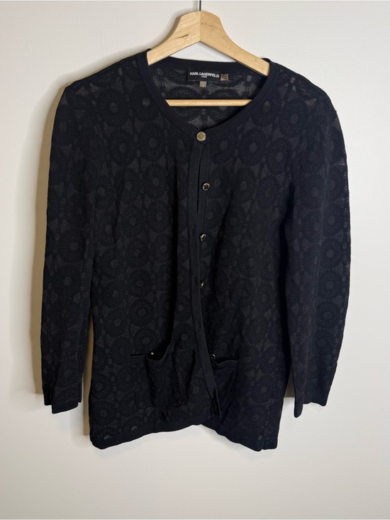Karl Lagerfeld Sweaters - Karl Lagerfeld Black Textured Knit Cardigan size large